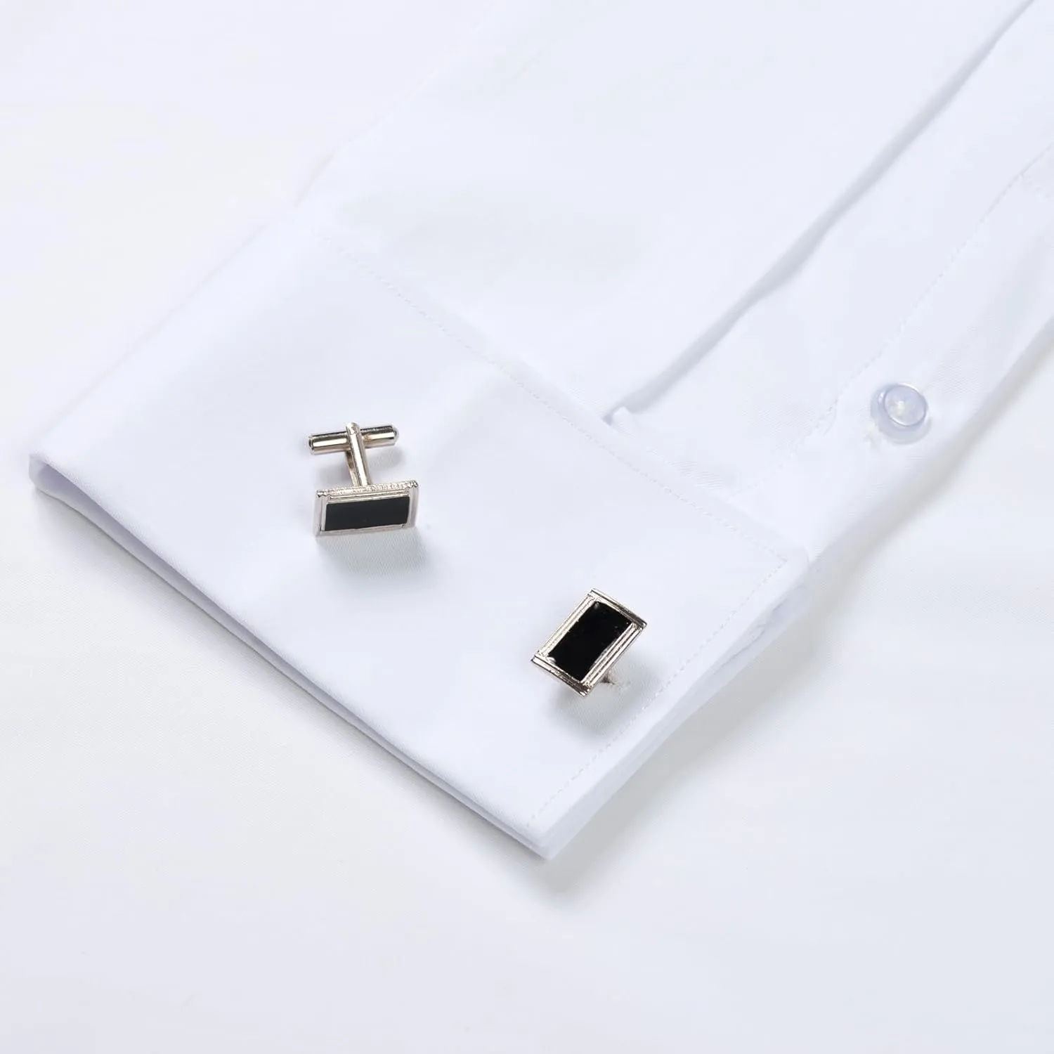 Men's Formal Dress Shirts Hidden Button Front French Cuffs Shirt Random Metal Cufflinks