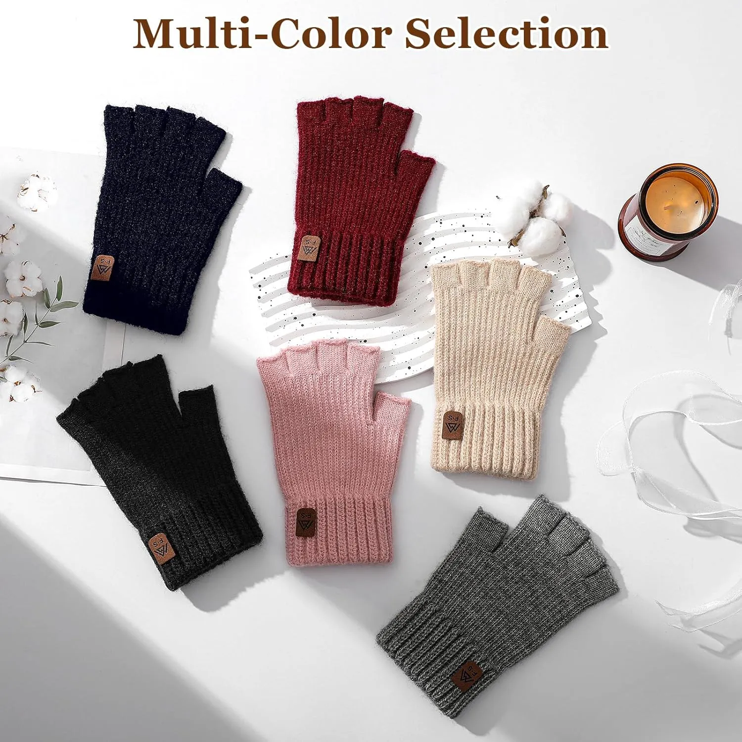 Pleneal Winter Fingerless Gloves for Women Men - Women's Winter Gloves, Warm Knit Gloves for Women Cold Weather