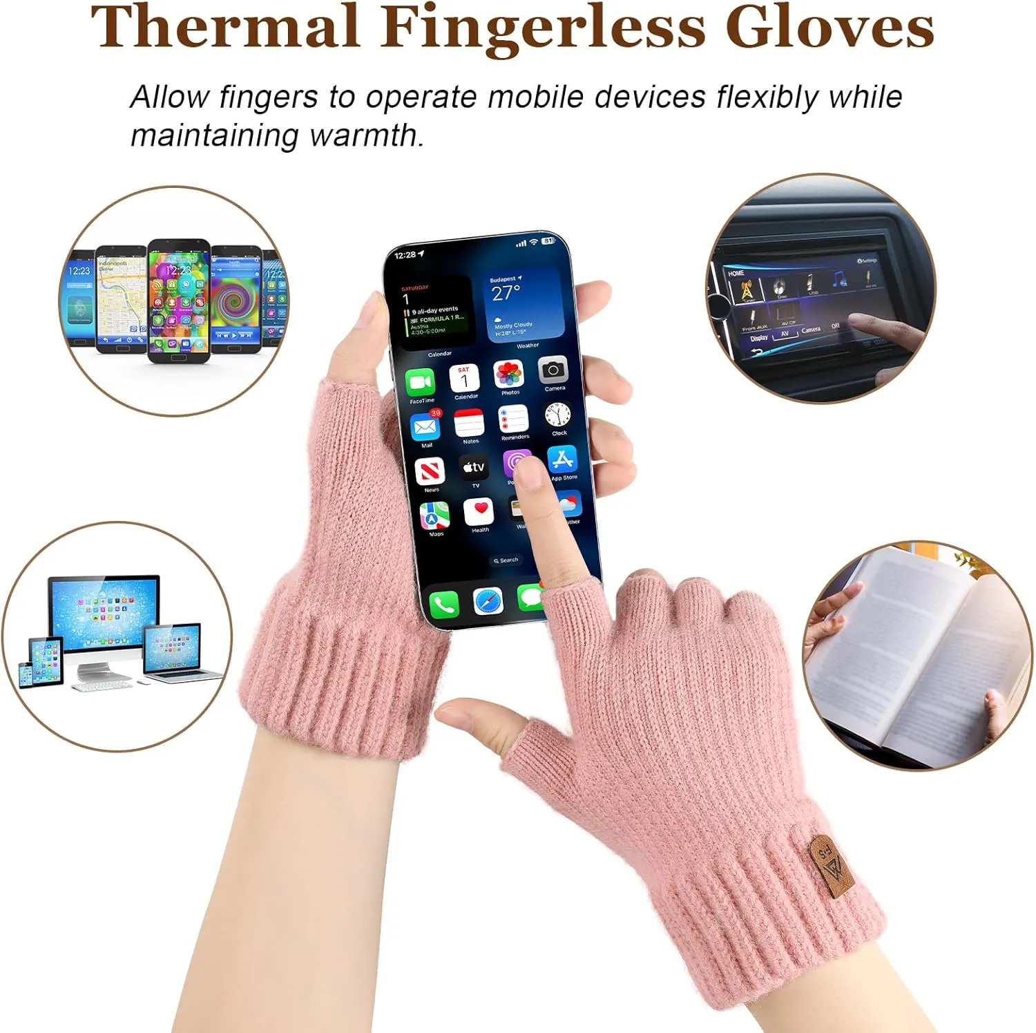 Pleneal Winter Fingerless Gloves for Women Men - Women's Winter Gloves, Warm Knit Gloves for Women Cold Weather
