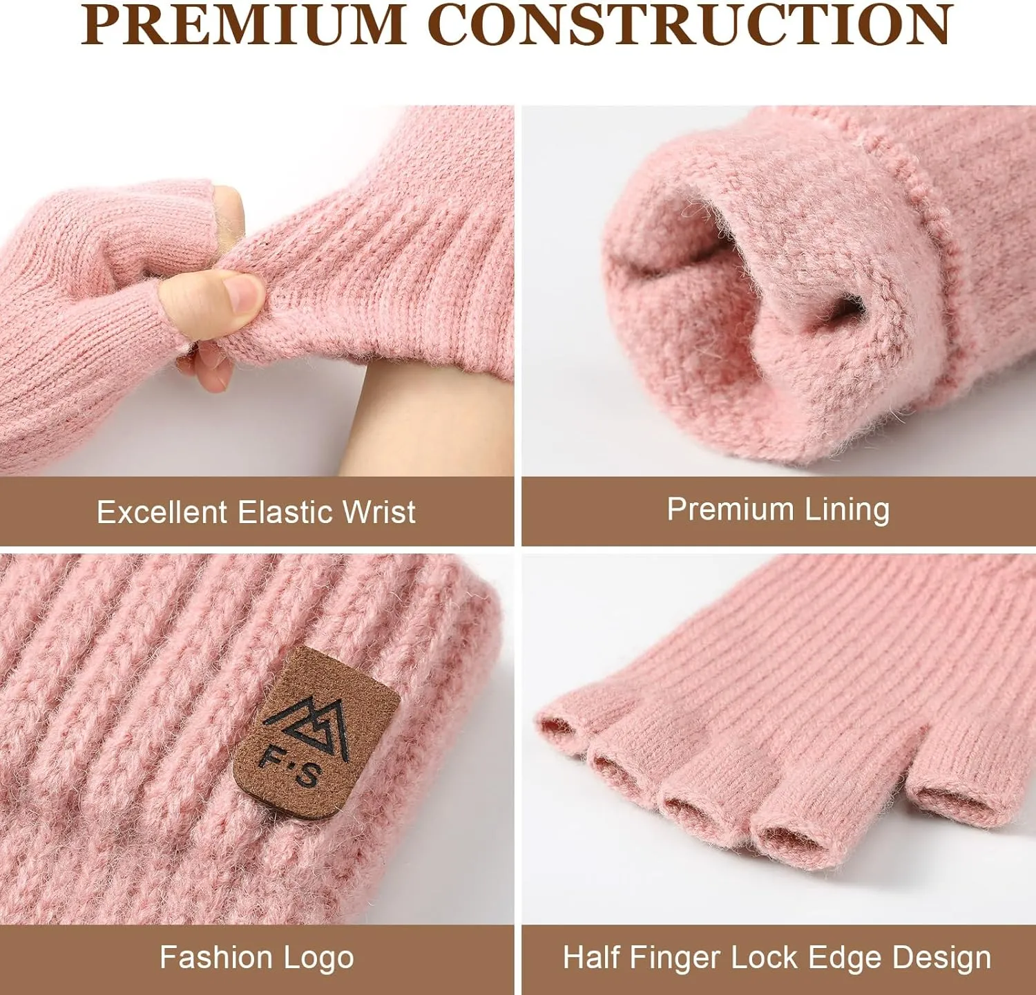 Pleneal Winter Fingerless Gloves for Women Men - Women's Winter Gloves, Warm Knit Gloves for Women Cold Weather