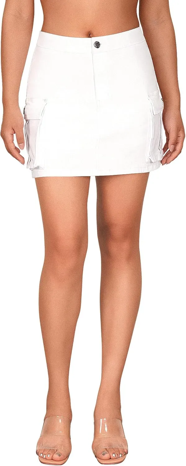 roswear Womens High Waisted Summer Bodycon Denim Y2k Skirts Stretchy Cute Jean Mini Cargo Skirts with Pockets