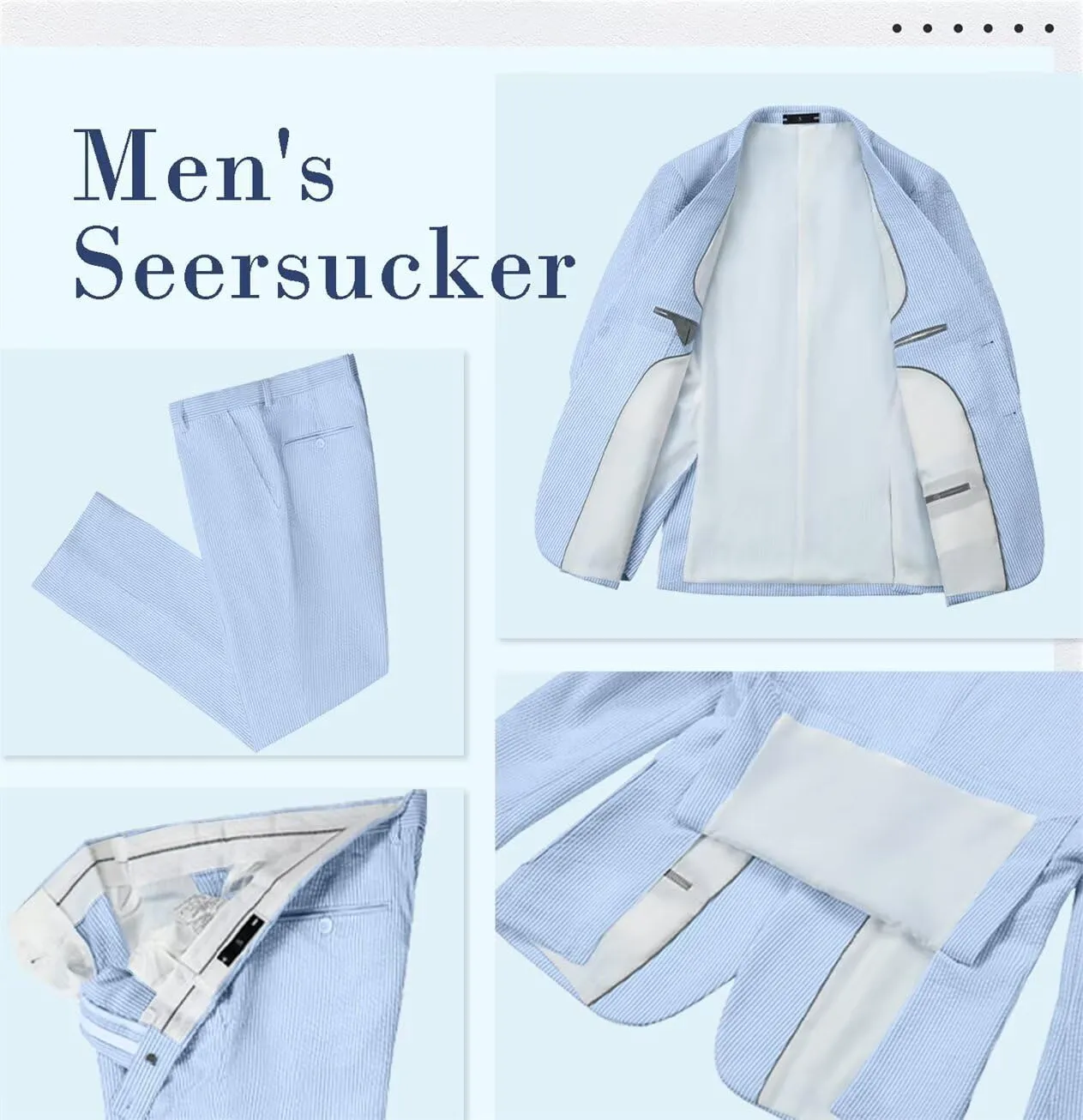Seersucker Slim Suits for Men Formal Casul Summer Beach Wedding Grooms 2 Piece Blazer Pants Party Striped Suit Sets