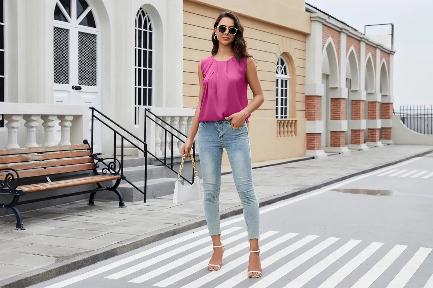 TASAMO Womens Silk Satin Tank Tops Loose Fit Sleeveless Dressy Casual Blouses Business Summer Basic Solid Pleated Camisole