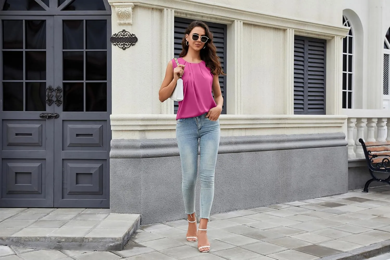 TASAMO Womens Silk Satin Tank Tops Loose Fit Sleeveless Dressy Casual Blouses Business Summer Basic Solid Pleated Camisole