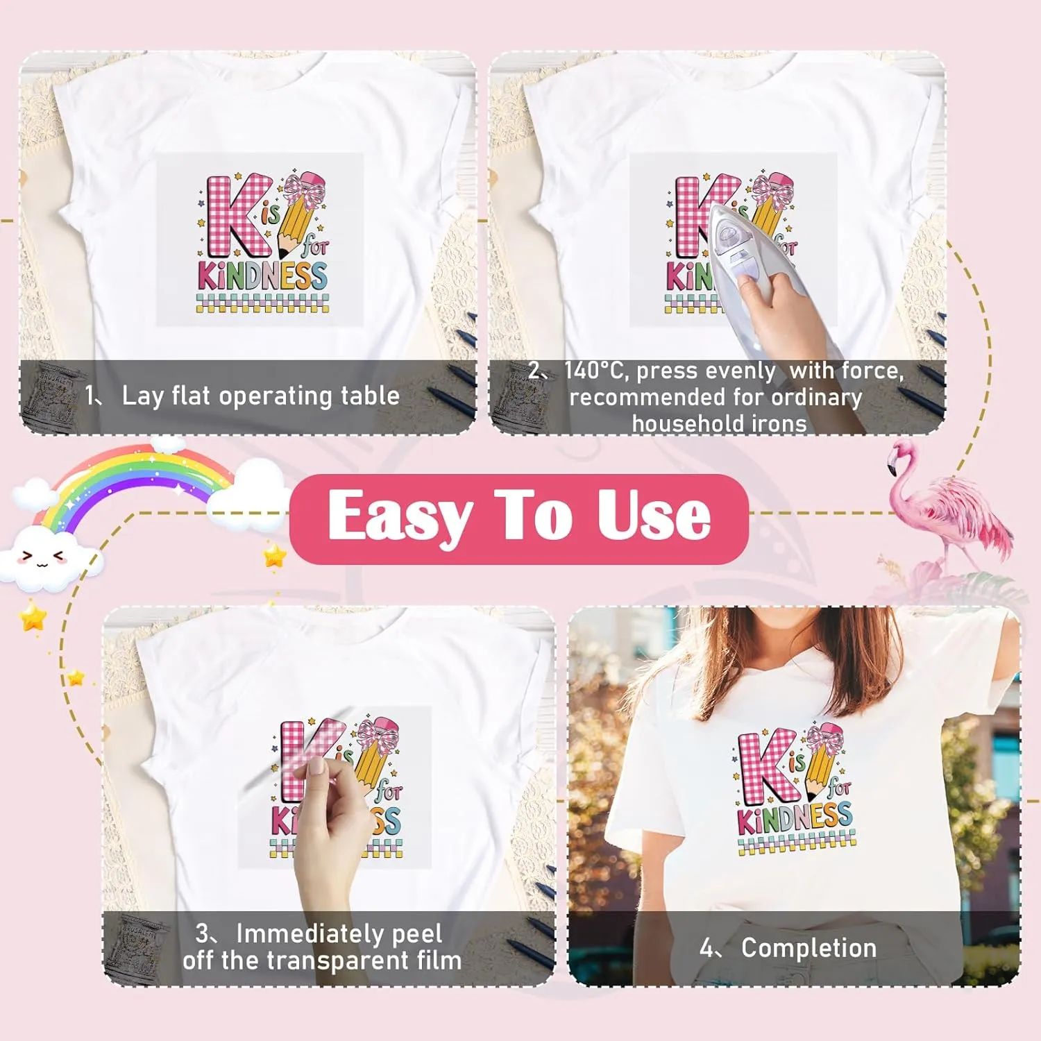 Teacher DTF Transfers Ready to Press - 20 Sheets Pink Bow Iron on Transfers Stickers for Clothes Teacher Appreciation Week T-Shirts Iron on Decals Patches for Backpacks Bag Jeans DIY Costume