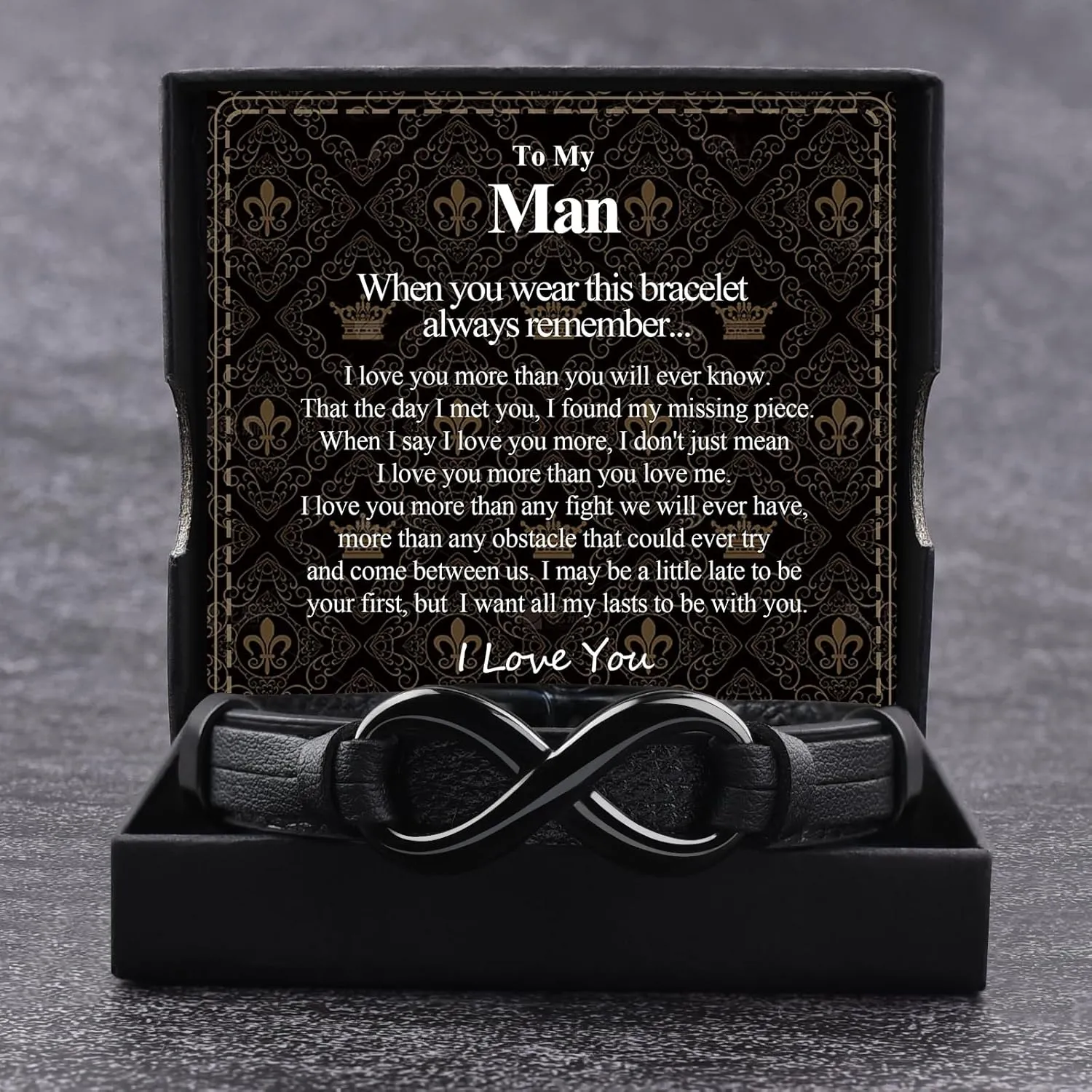 VGWON Mens Infinity Knot Bracelet, Christmas Gift for Him To My Man/Son/Dad Leather Bracelet I Love You Mens Bracelet Mens Birthday Gift Boyfriend Husband Couple
