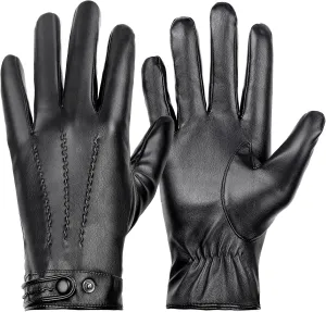 Winter Leather Gloves for Men, Plush Lined Mens PU Gloves With Full-hand Touchscreen Mens Winter Gloves
