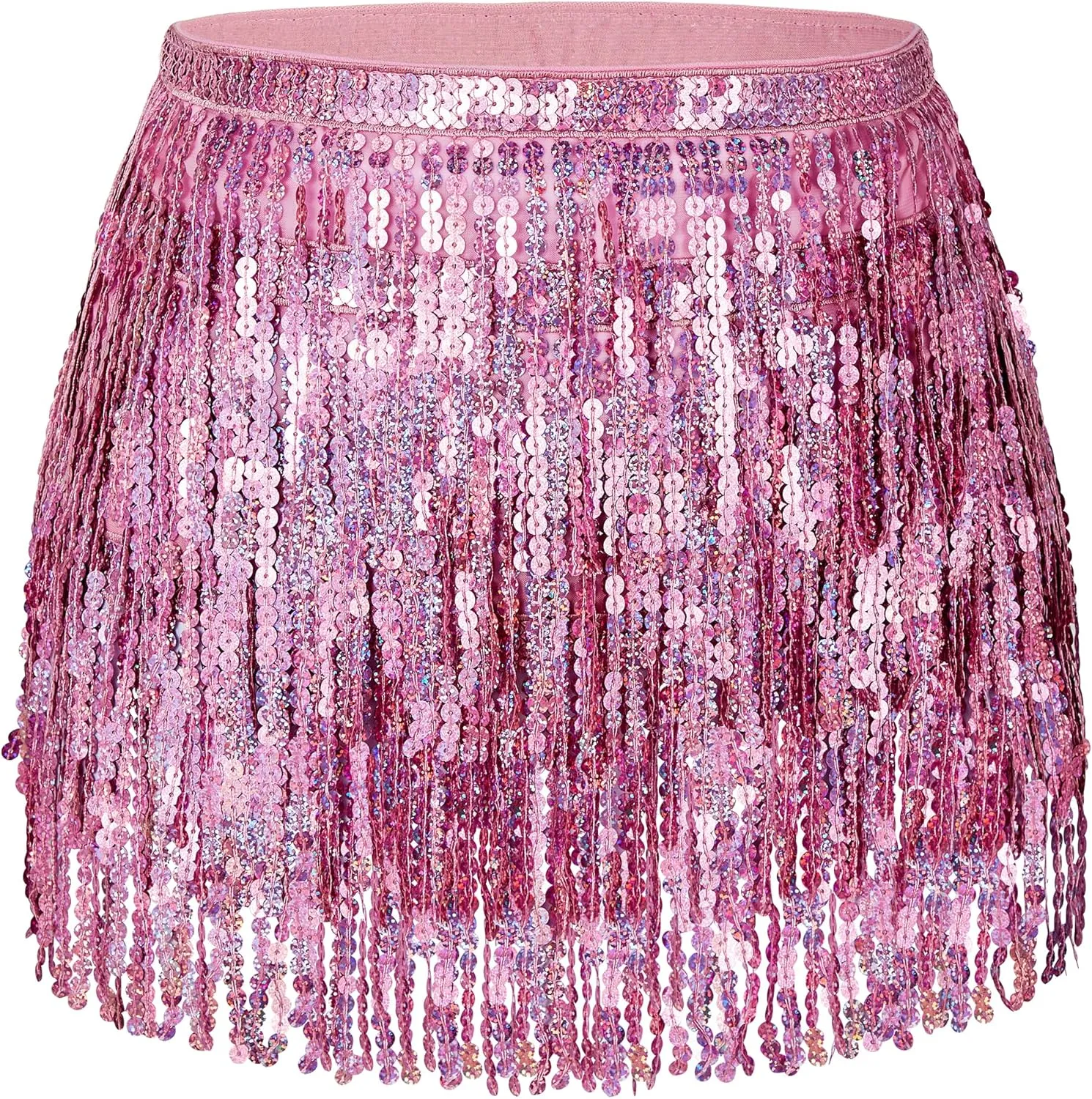 Womens Belly Dance Hip Scarf with Sparkly Fringe Rave Party Sequin Skirt Costume Festival Tassel Skirt
