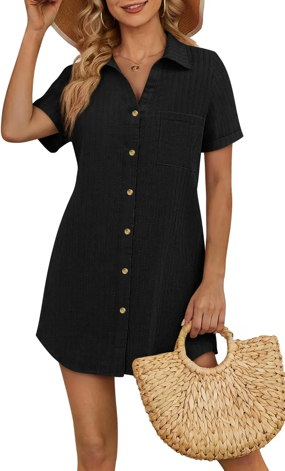 Women's Swim Cover Up Short Sleeve Polo Shirts Crochet Dressy Casual Button Down Blouses 2025 Summer Outfits