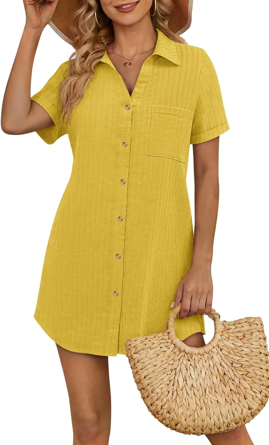 Women's Swim Cover Up Short Sleeve Polo Shirts Crochet Dressy Casual Button Down Blouses 2025 Summer Outfits