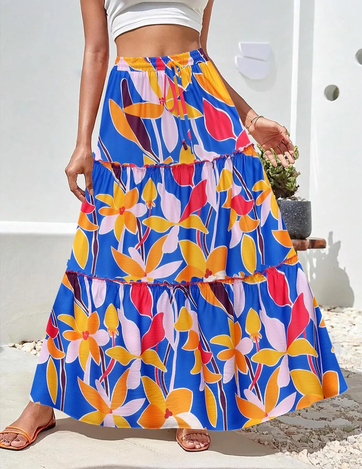 Zeagoo Womens Casual Maxi Skirts for Women 2025 High Waist Boho Skirts Floral Printed Long Flowy Skirt with Pockets