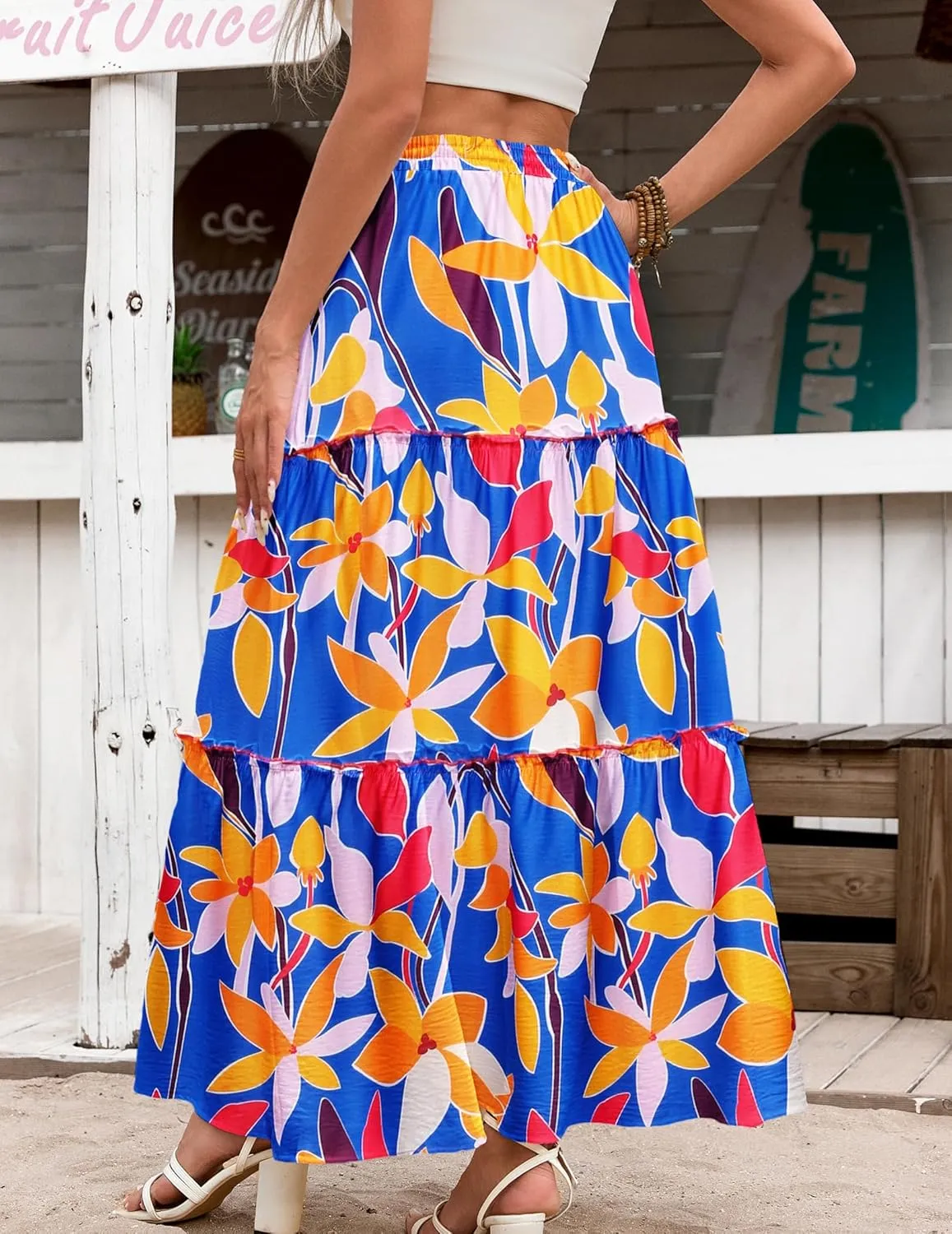 Zeagoo Womens Casual Maxi Skirts for Women 2025 High Waist Boho Skirts Floral Printed Long Flowy Skirt with Pockets